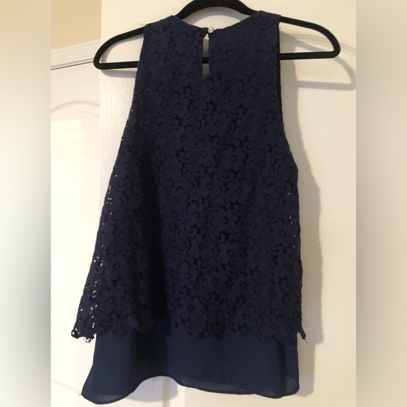 Francesca’s Navy Blue Lace Tiered Top - Picture 2 of 3